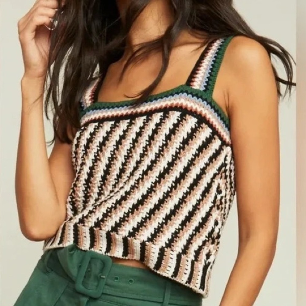 Veronica Beard Livinia Crochet Knit Cotton Sweater Tank Crop Top Multicolor SZ S